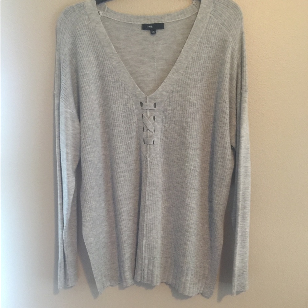 Fate Gray Sweater with Side Slits